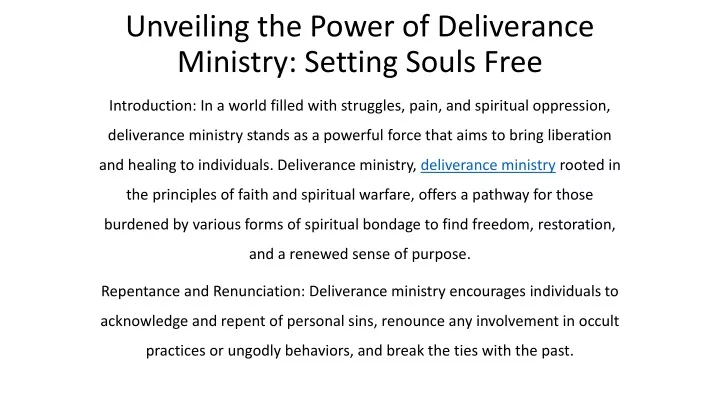 unveiling the power of deliverance ministry