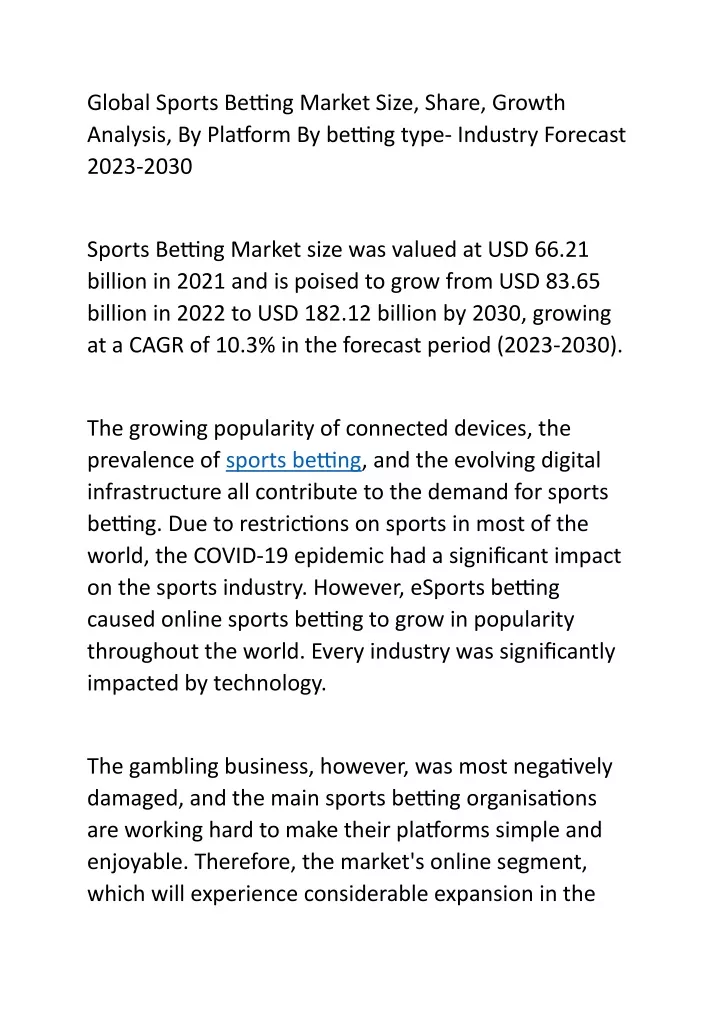 global sports betting market size share growth