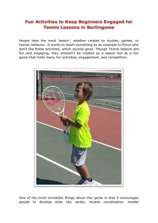 Fun Activities to Keep Beginners Engaged for Tennis Lessons in Burlingame