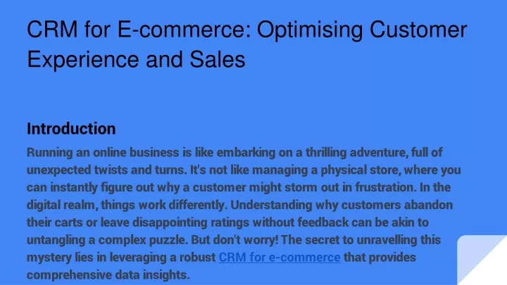 crm for e commerce optimising customer experience and sales