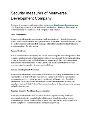 security measures of metaverse development company