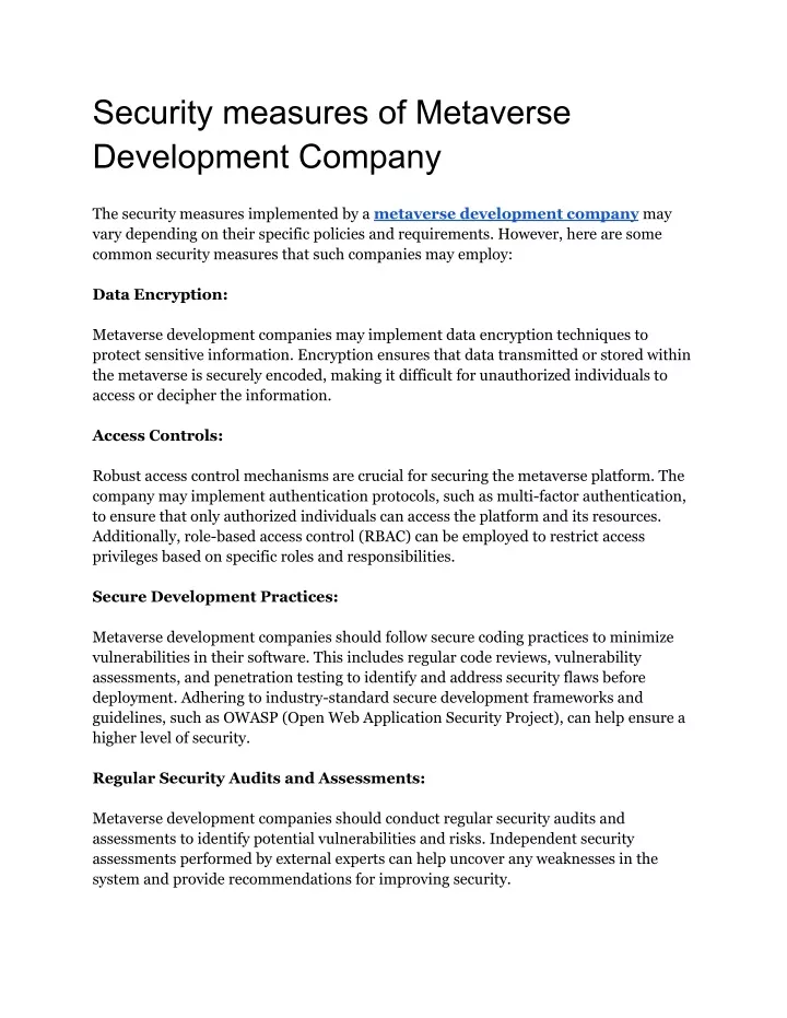 security measures of metaverse development company