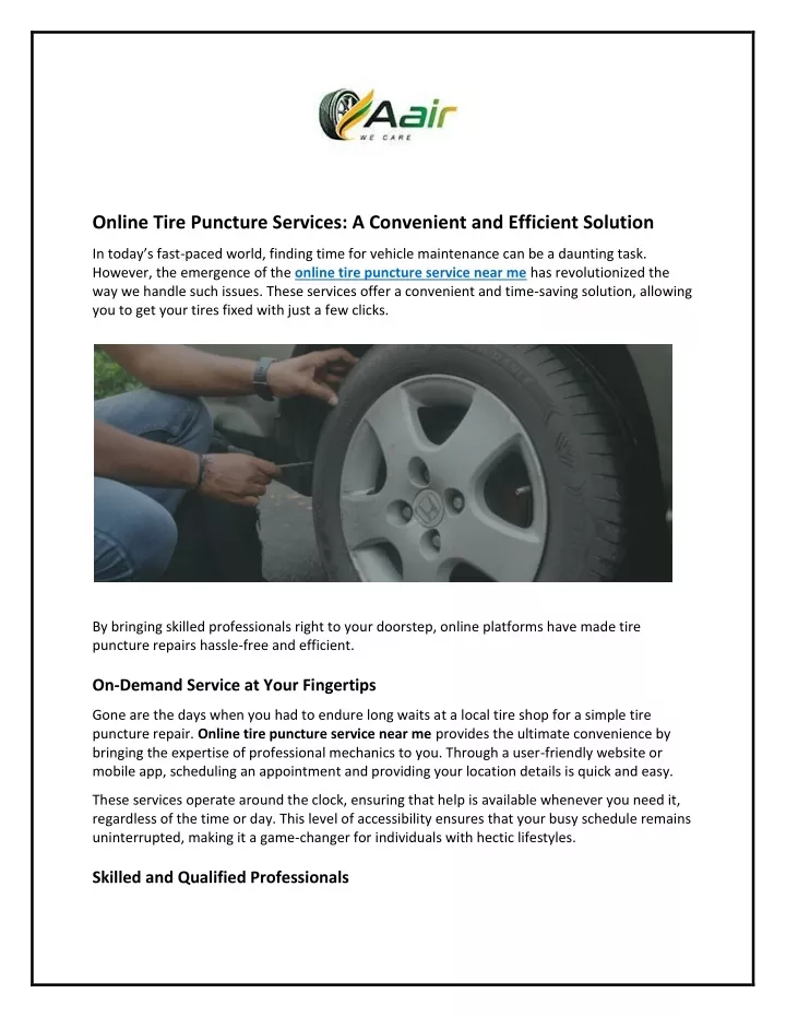 online tire puncture services a convenient
