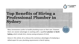 Top Benefits of Hiring a Professional Plumber in Sydney Ppt