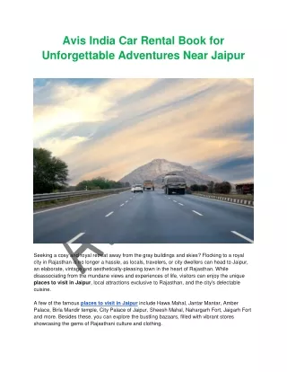 Avis India Car Rental Book for Unforgettable Adventures Near Jaipur
