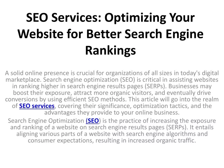 seo services optimizing your website for better search engine rankings