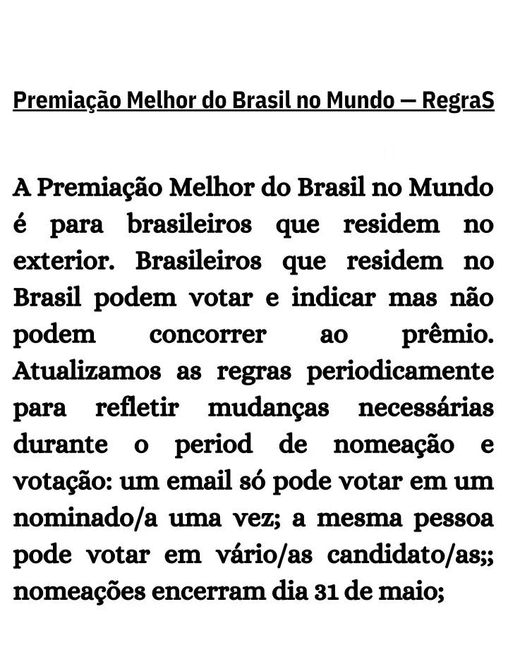 premia o melhor do brasil no mundo regras