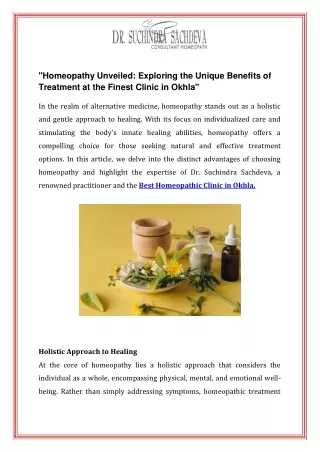 Homeopathy Unveiled Exploring the Unique Benefits of Treatment at the Finest Clinic in Okhla