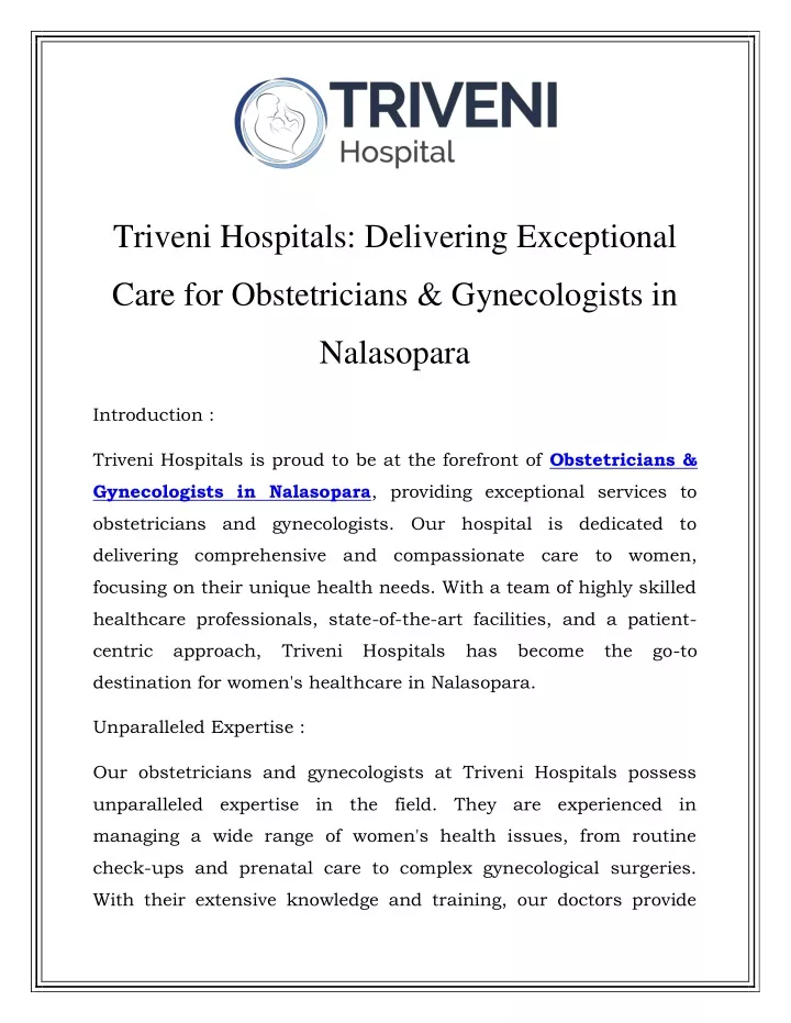 triveni hospitals delivering exceptional