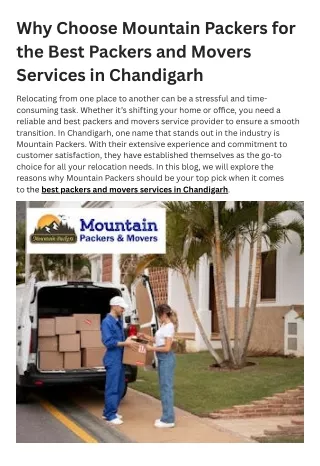 Why Choose Mountain Packers for the Best Packers and Movers Services in Chandigarh
