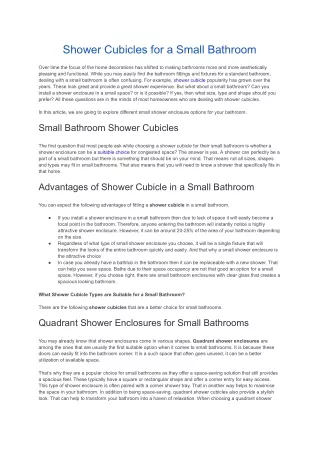 Shower Cubicles for a Small Bathroom