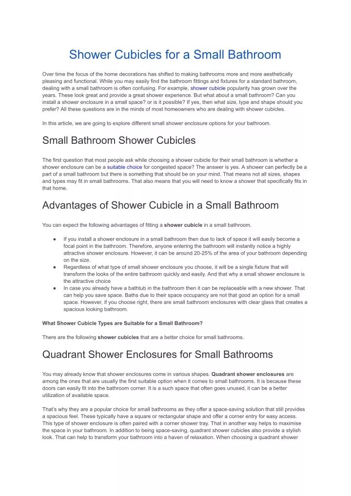 shower cubicles for a small bathroom