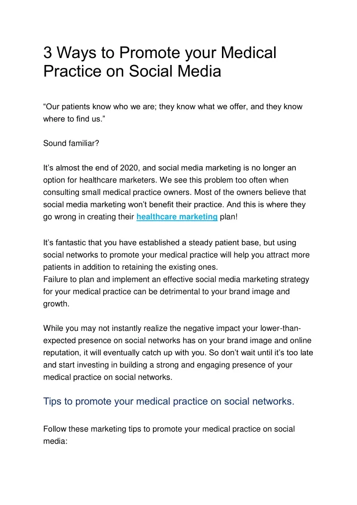 3 ways to promote your medical practice on social