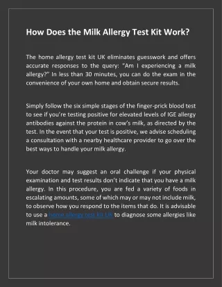 How Does the Milk Allergy Test Kit Work