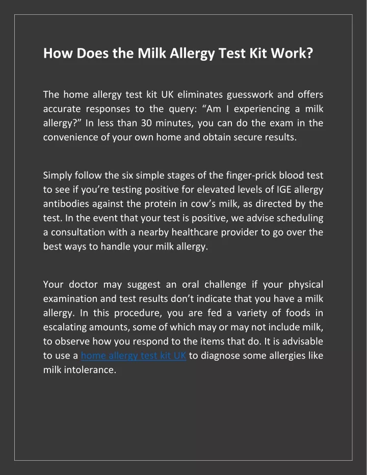 how does the milk allergy test kit work