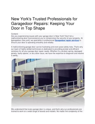 Expert Garage Door Repair Services in New York - Prompt and Reliable Solutions