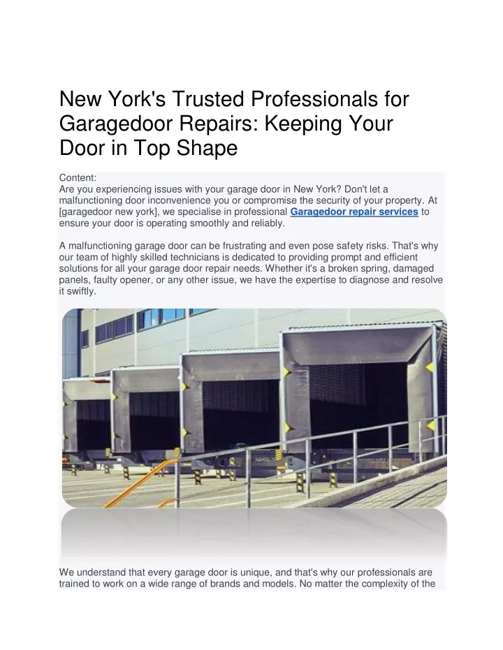new york s trusted professionals for garagedoor