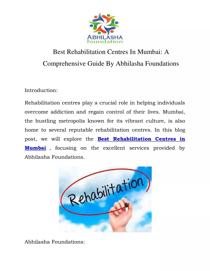 best rehabilitation centres in mumbai a
