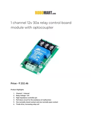 1 channel 12v 30a relay control board module with optocoupler