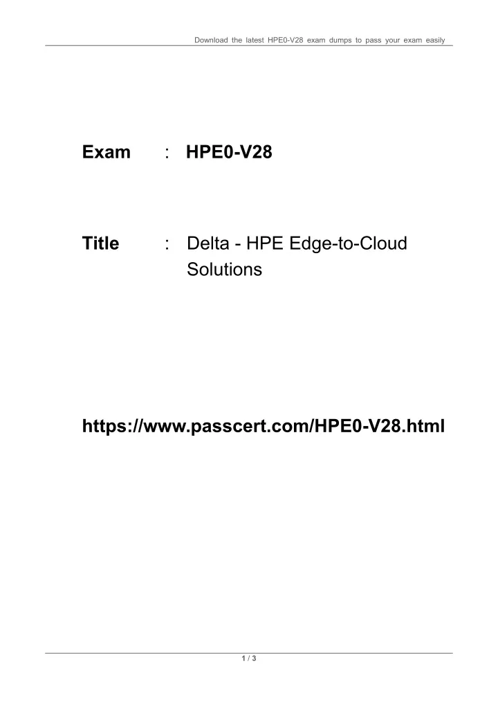 download the latest hpe0 v28 exam dumps to pass