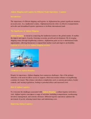 afghan shipping and logistics for efficient trade