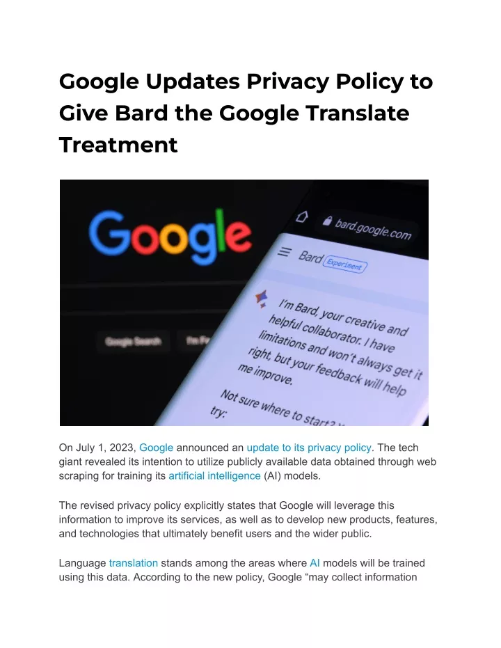 google updates privacy policy to give bard