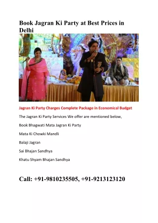 Book Jagran Ki Party at Best Prices in Delhi