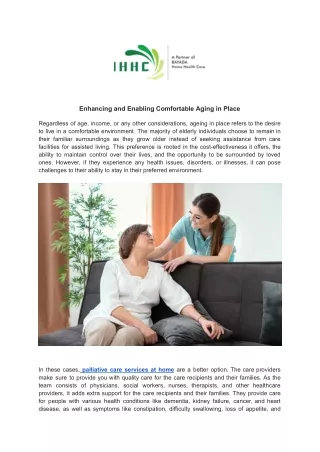 enhancing and enabling comfortable aging in place