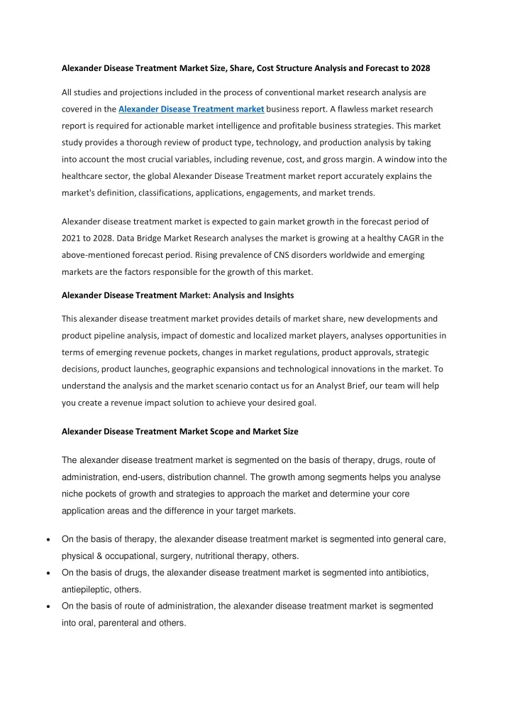 alexander disease treatment market size share