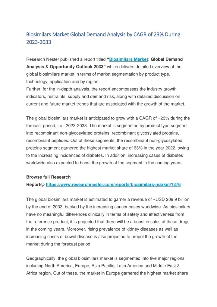 biosimilars market global demand analysis by cagr