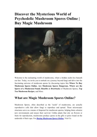 Discover the Mysterious World of Psychedelic Mushroom Spores Online - Buy Magic Mushroom