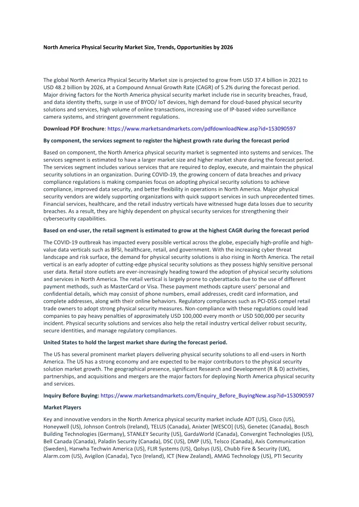 north america physical security market size