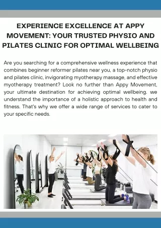 Experience Excellence at Appy Movement: Your Trusted Physio and Pilates Clinic