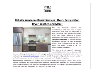 Reliable Appliance Repair Services - Oven, Refrigerator, Dryer, Washer, and More