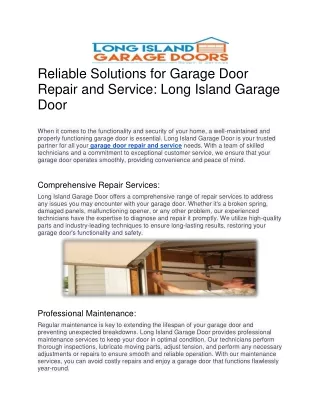 Garage Door Repair Long Island: Expert Solutions for Reliable and Safe Repairs