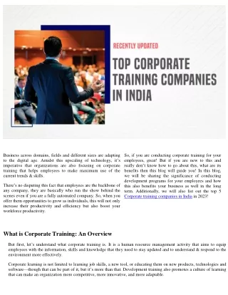 Top 5 Corporate Training Companies in India in 2023