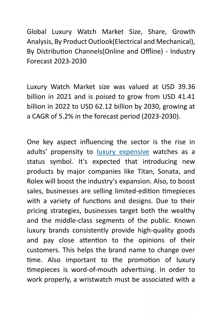global luxury watch market size share growth