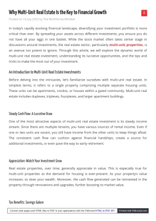 Why Multi-Unit Real Estate Is the Key to Financial Growth?