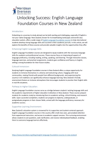 English Language Foundation Courses in New Zealand