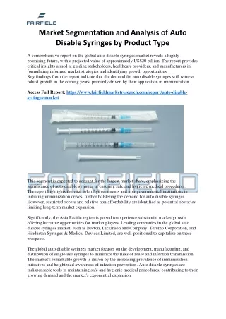 Market Segmentation and Analysis of Auto Disable Syringes by Product Type