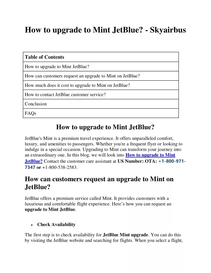 how to upgrade to mint jetblue skyairbus