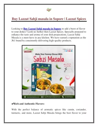 Buy Lazzat Sabji masala in Sopore | Lazzat Spices