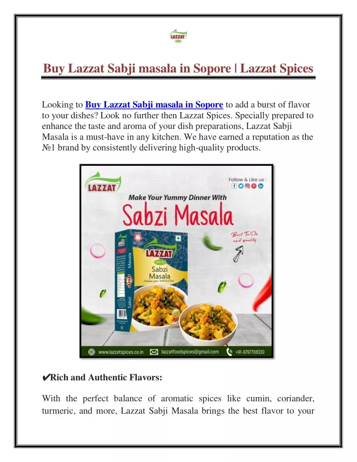 buy lazzat sabji masala in sopore lazzat spices