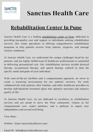Rehabilitation Center In Pune