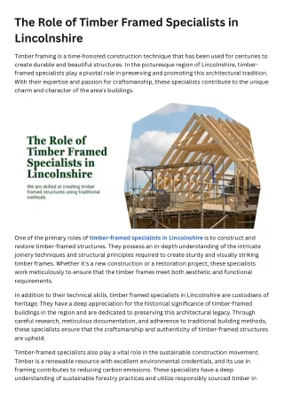 The Role of Timber Framed Specialists in Lincolnshire