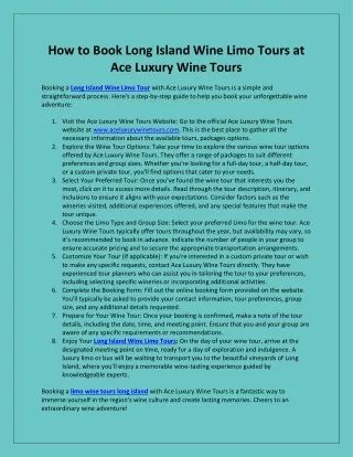 How to Book Long Island Wine Limo Tours at Ace Luxury Wine Tours
