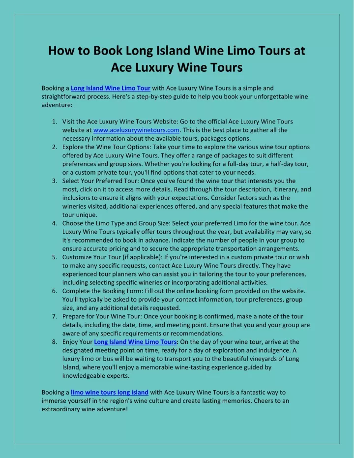 how to book long island wine limo tours