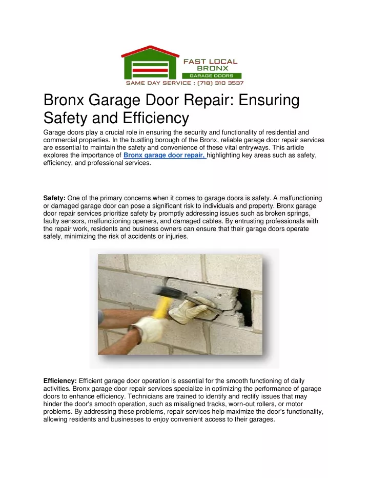 bronx garage door repair ensuring safety