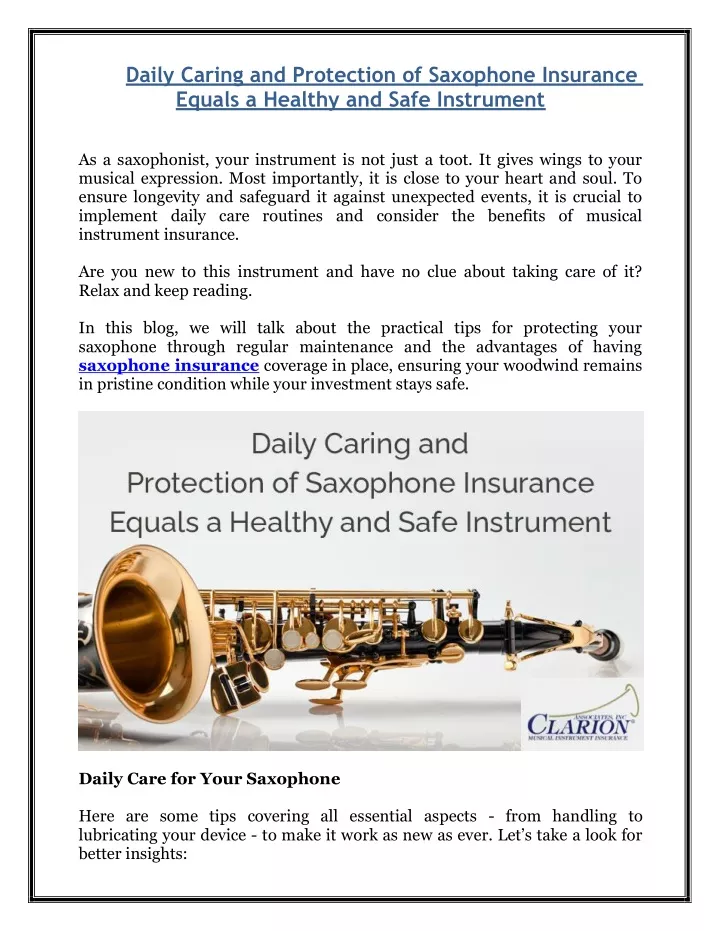 daily caring and protection of saxophone