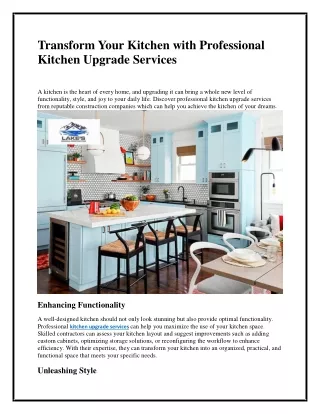 Transform Your Kitchen with Professional Kitchen Upgrade Services